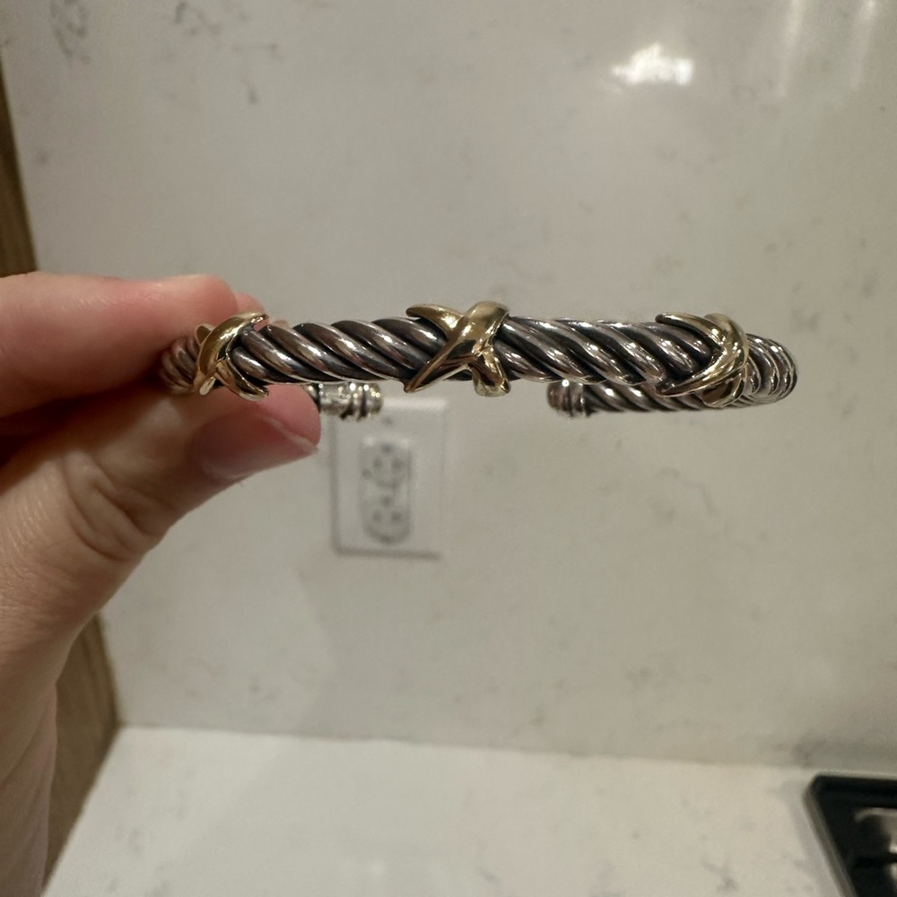 Vintage Italy ALS 18k Gold 3 X Sterling Silver Cable Cuff Bracelet
